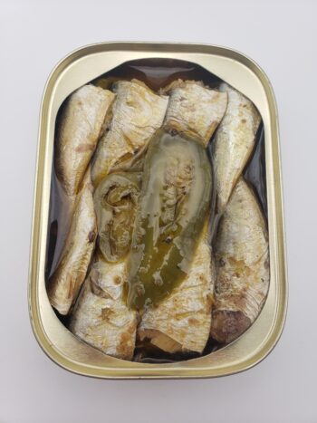 Image of King Oscar sprats with olive oil and jalapeno open tin