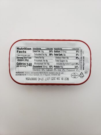 Image of King Oscar mackerel in olive oil back label