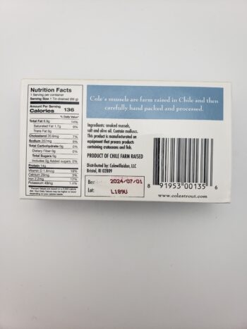 Image of Coles smoked mussels back of box