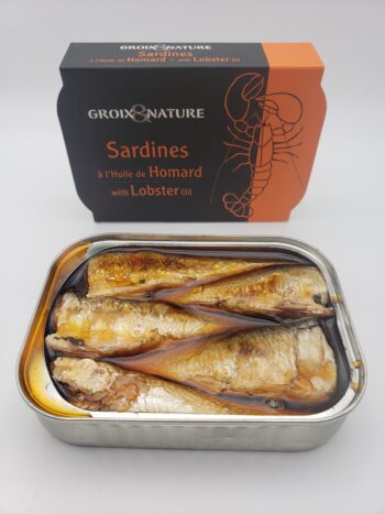 Image of Groix & Nature sardines in lobser oil opened tin with package