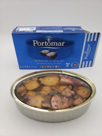 Image of Portomar octopus in olive oil opened tin