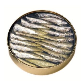 Image of an open tin of Ramón Peña Small Sardines in Olive Oil 40/50, Large Format