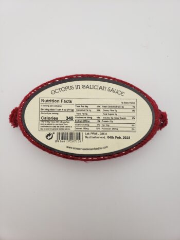 Image of conservas de cambados octopus in galician sauce back label