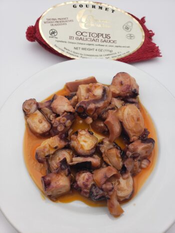 Image of conservas de cambados octopus in galician sauce on plate