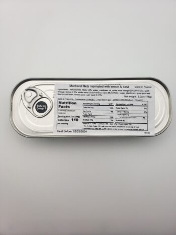 Image of Les Mouettes D'arvor mackerel with basil and lemon label