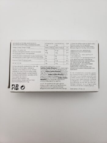 Image of Maria Organic Small spiced sardines in olive oil back label