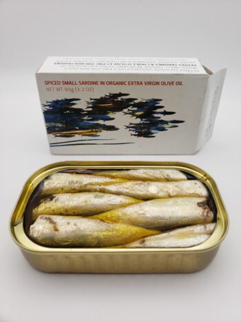 Image of Maria Organic Small spiced sardines in olive oil open tin
