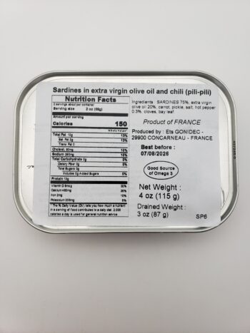 Image of Mouettes d'arvor sardines in olive oil and chili back label