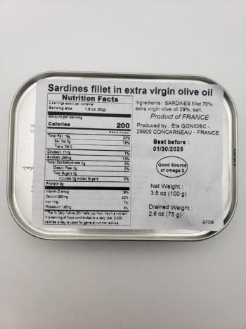 Image of mouettes d'arvor sardine fillets in olive oil back label