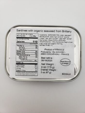 Image of Mouettes d'arvor sardines with brittany seaweed back label