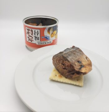 Image of Nissui Mackerel in Soy plated on a saltine