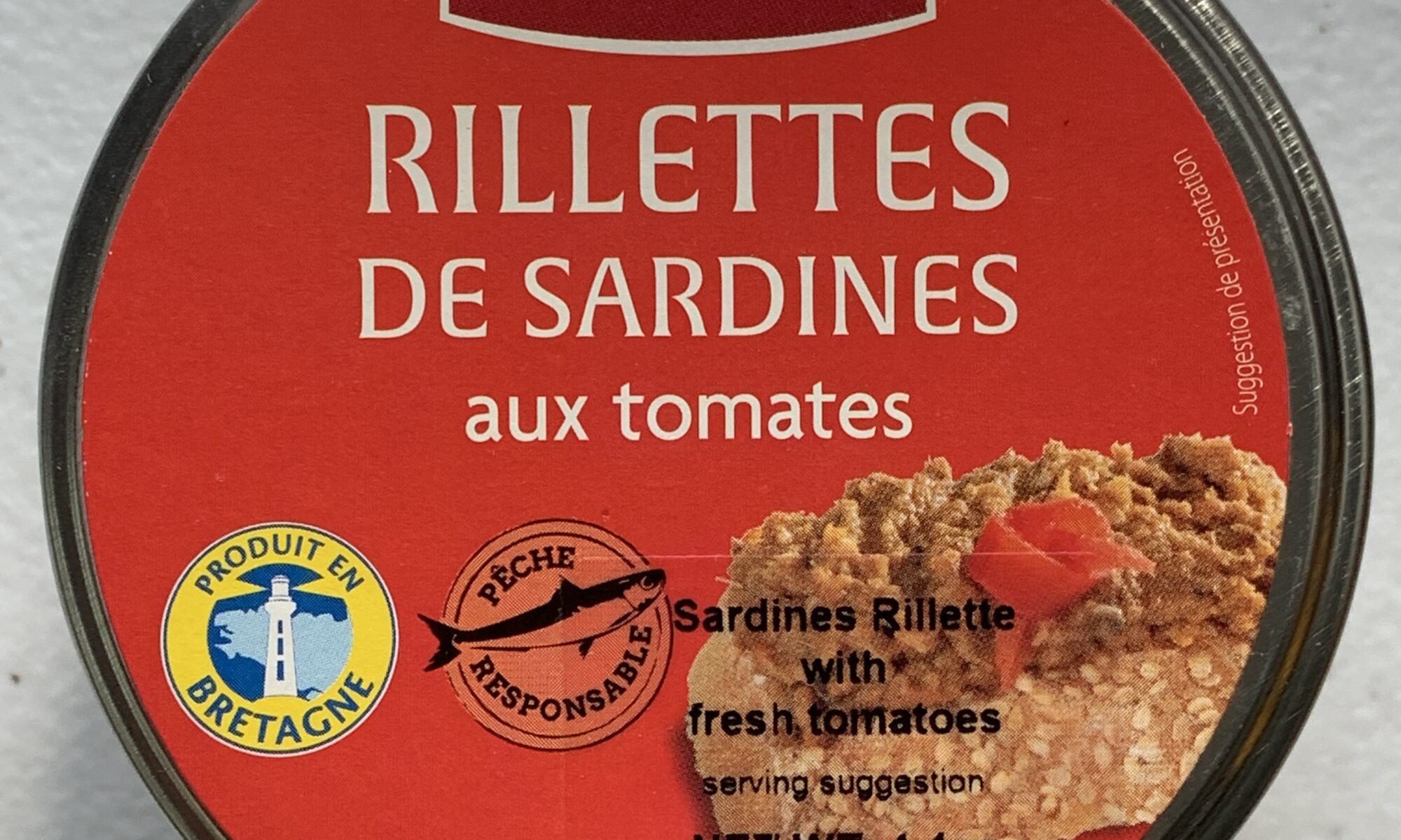 Image of the front of a jar of Mouettes d'Arvor Sardine Rillettes with Fresh Tomato