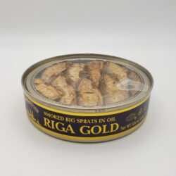 Image of Riga Gold smoked sprats 160 clear top side view