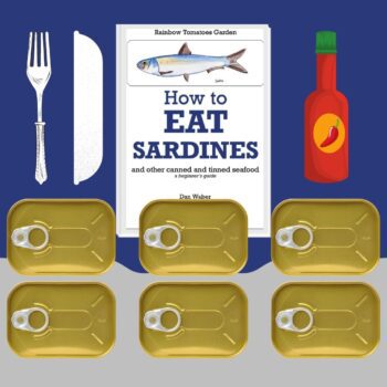 booklet 6 tins, fork, plate and sauce