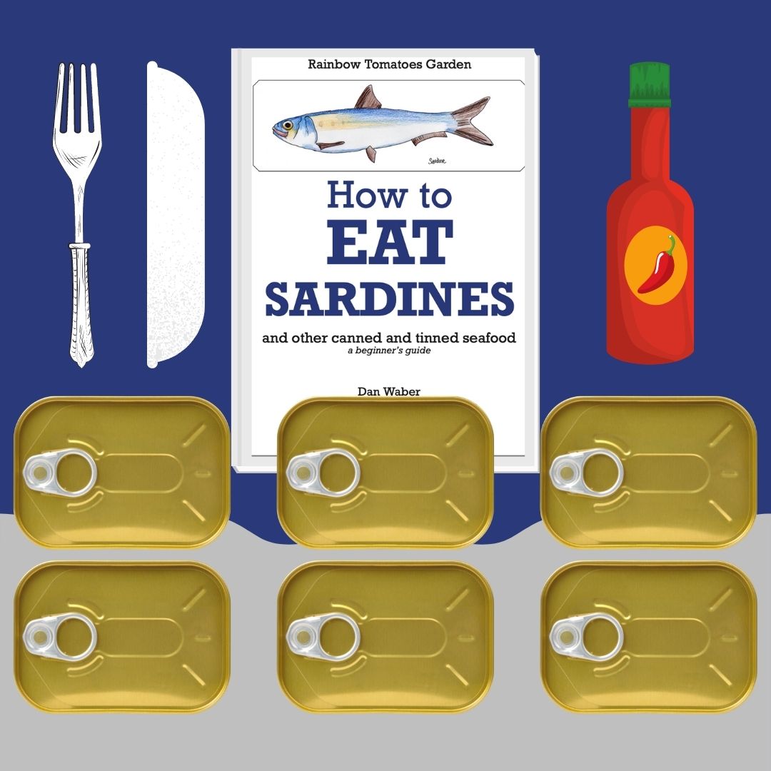 booklet 6 tins, fork, plate and sauce