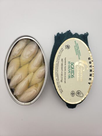 Image of conservas de Cambados squid in olive oil 6/8 open tin