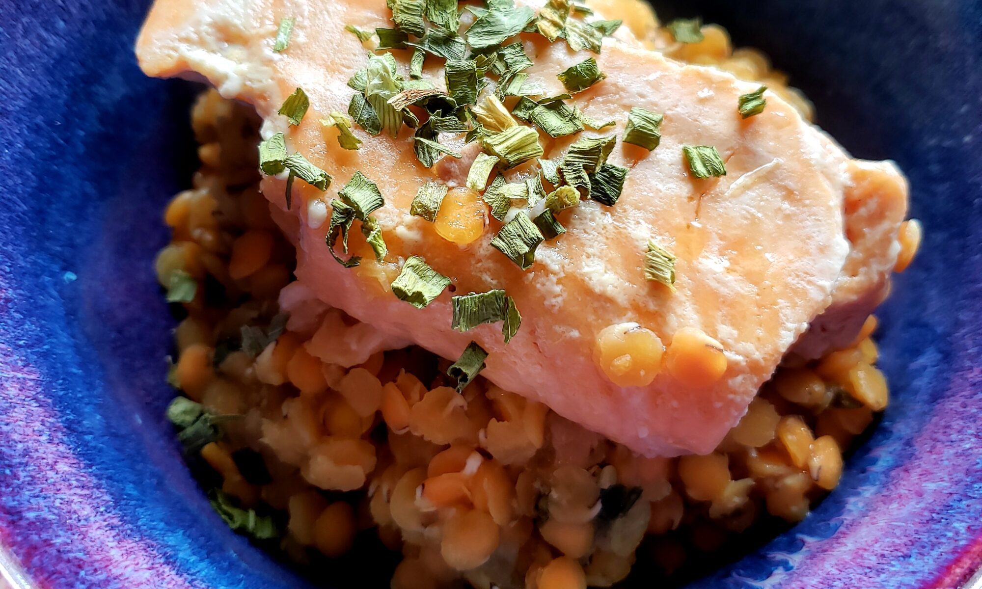 Image of Fish Dish: Salmon, Red Lentil, and Chive Dish