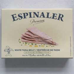 Image of the front of a package of Espinaler Ventresca Bonito del Norte (Albacore belly)