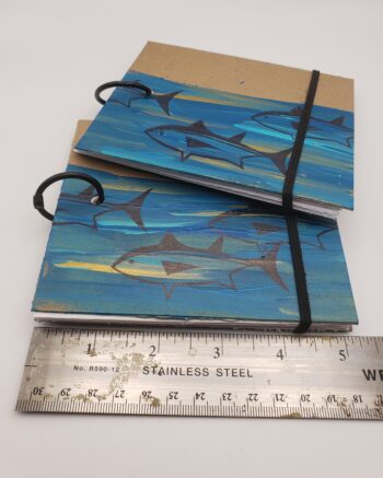 Image of handmade tuna book with elastic closure with ruler