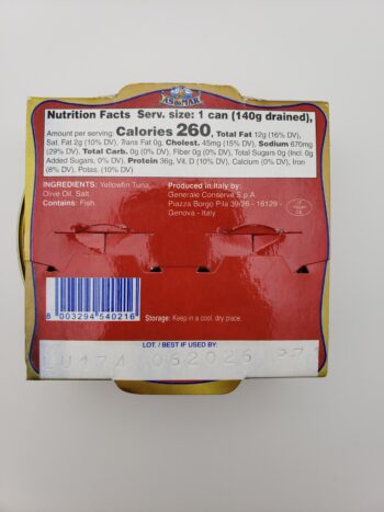 Image of As do Mar Yellowfin back of packaging