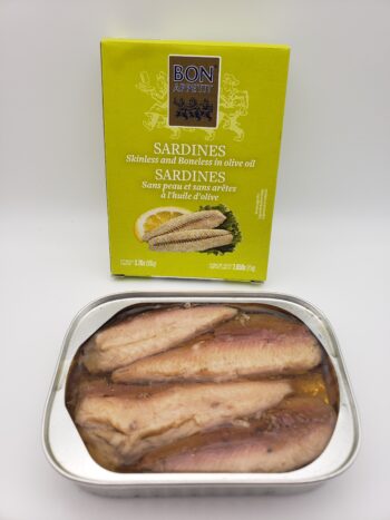Image of bon appetit skinless boneless sardines opened tin
