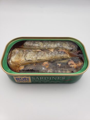 Image of bon appetit sardines in hot olive oil opened tin