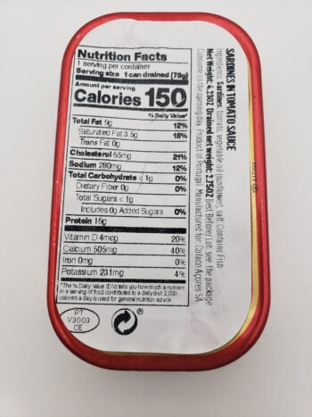 Image of bon appetit sardines in tomato sauce back label