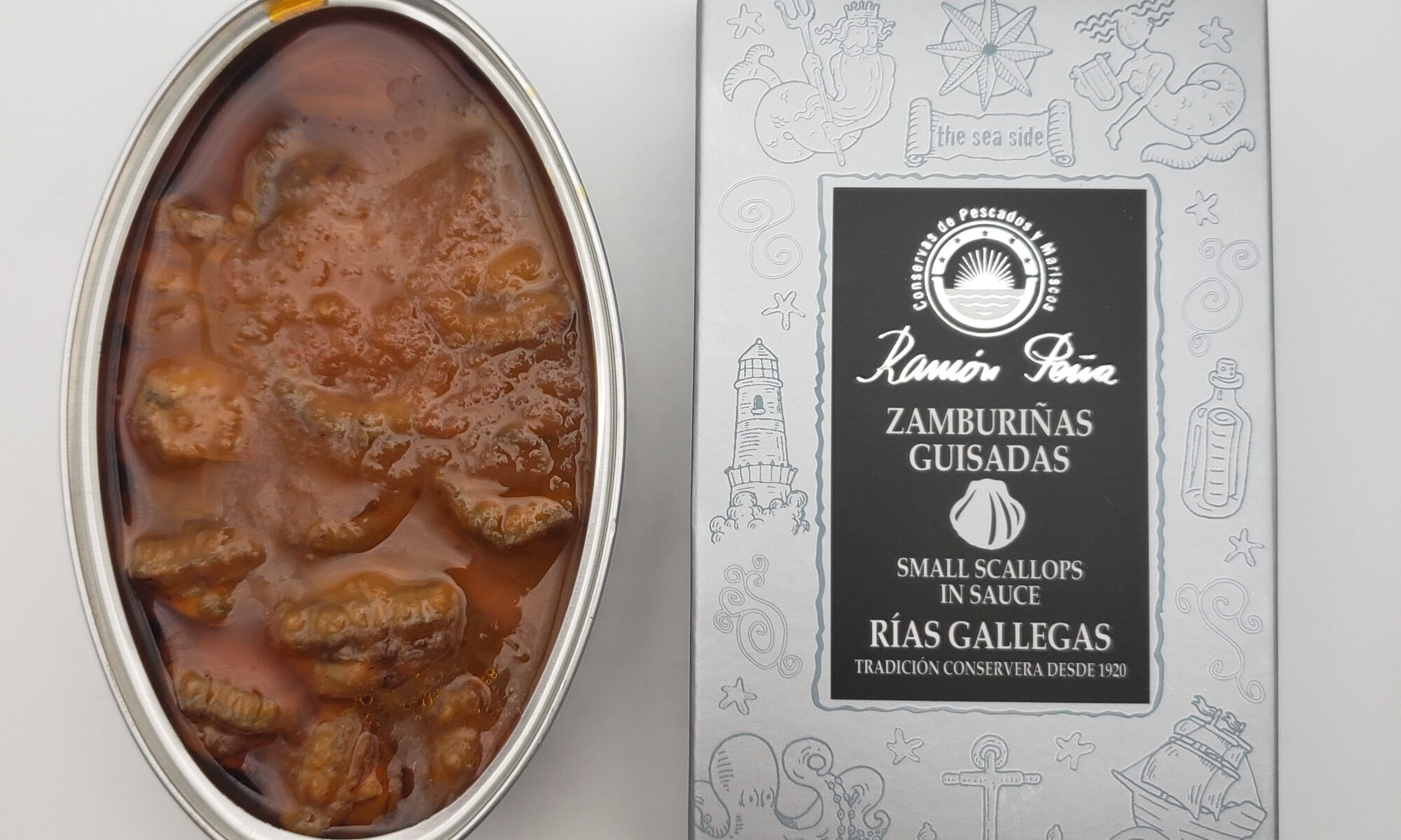 Image of Ramon Pena Scallops in Sauce open tin