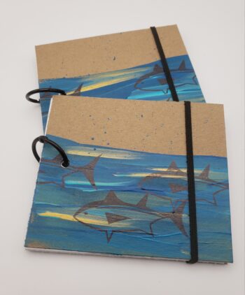 Image of handmade tuna book with elastic closure