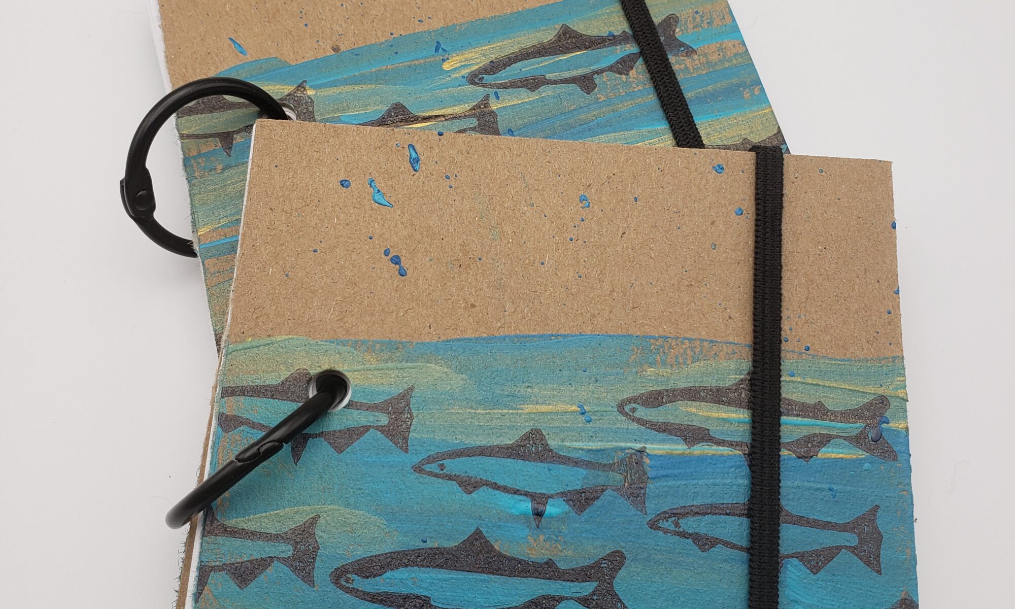 Image of handmade fish book with elastic closure