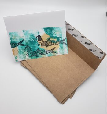 Image of santa sardine greeting cards hand printed with envelope