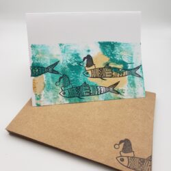 Image of santa sardine greeting cards hand printed single card and envelope