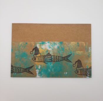 Image of santa sardine postcards hand printed