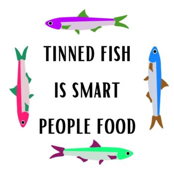 Image of tinned fish is smart people food button example