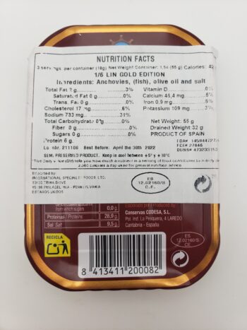 Image of codesa anchovies back of tin label