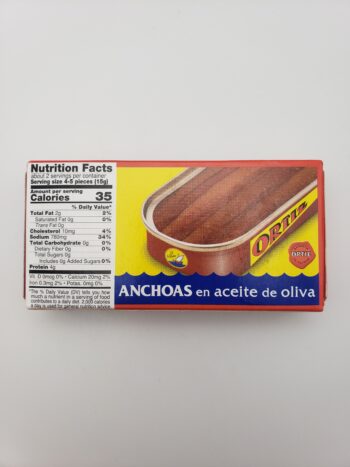 Image of Ortiz anchovies in tin back of box