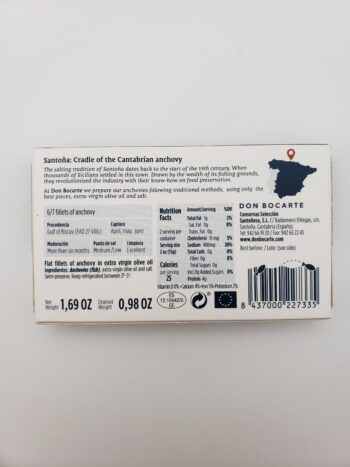 Image of Don Bocarte anchovies back of box