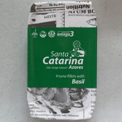 Image of the front of a tin of Santa Catarina Tuna Fillets in Olive Oil and Basil