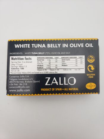 Image of Zallo tuna belly back label