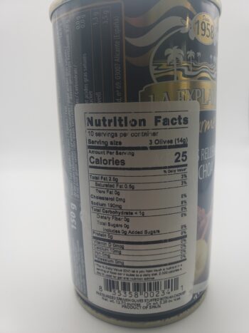 Image of La Explanada anchovy stuffed olives in can nutritional label