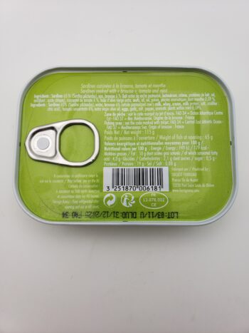 Image of Ferrigno sardines a ala brousse back label nutritional information