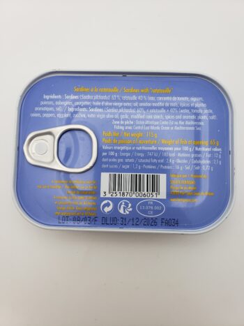 Image of Ferrigno sardines a la ratatouille back label nutritional information