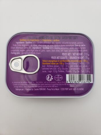 Image of Ferrigno sardines a la tropezienne back label nutritional information