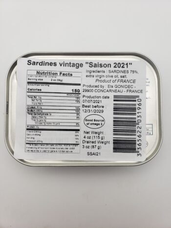 Image of Les Mouettes d'arvour vintage sardines saison 2021 back label