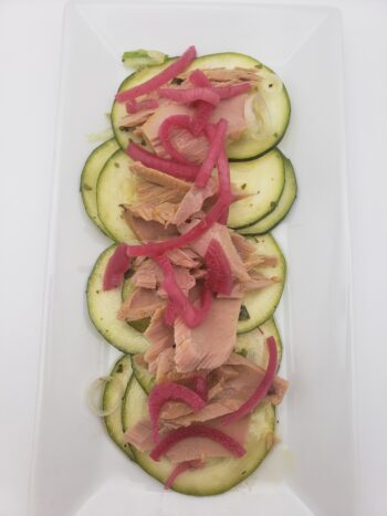 Image of Minerva skipjack tuna filets on zucchini salad