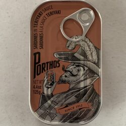 Image of the front of a tin of Porthos Sardines in Teriyaki Sauce 3/5