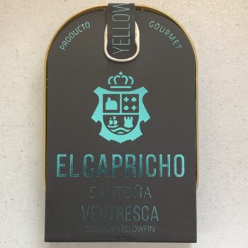Image of the front of a tin of El Capricho Ventresca de Atun Yellowfin in Extra Virgin Olive Oil