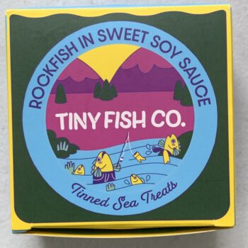 Image of the front of a package of Tiny Fish Co. Rockfish in Sweet Soy Sauce