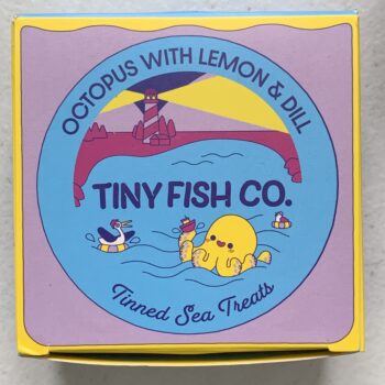 Image of the front of a package of Tiny Fish Co. Octopus with Lemon and Dill