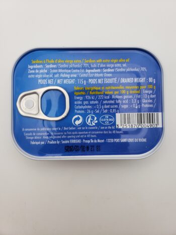 Image of Ferrigno 2018 vintage sardines back label nutritional information